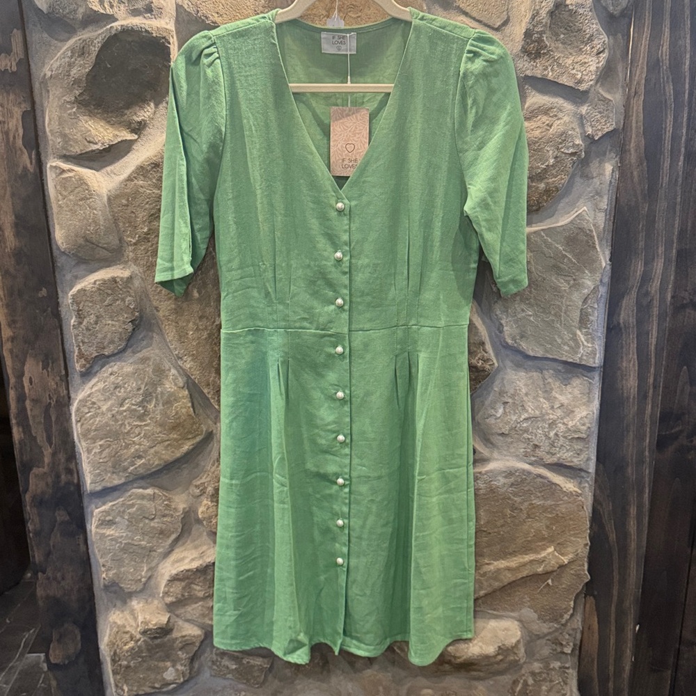 Green Button-Down Mini Dress